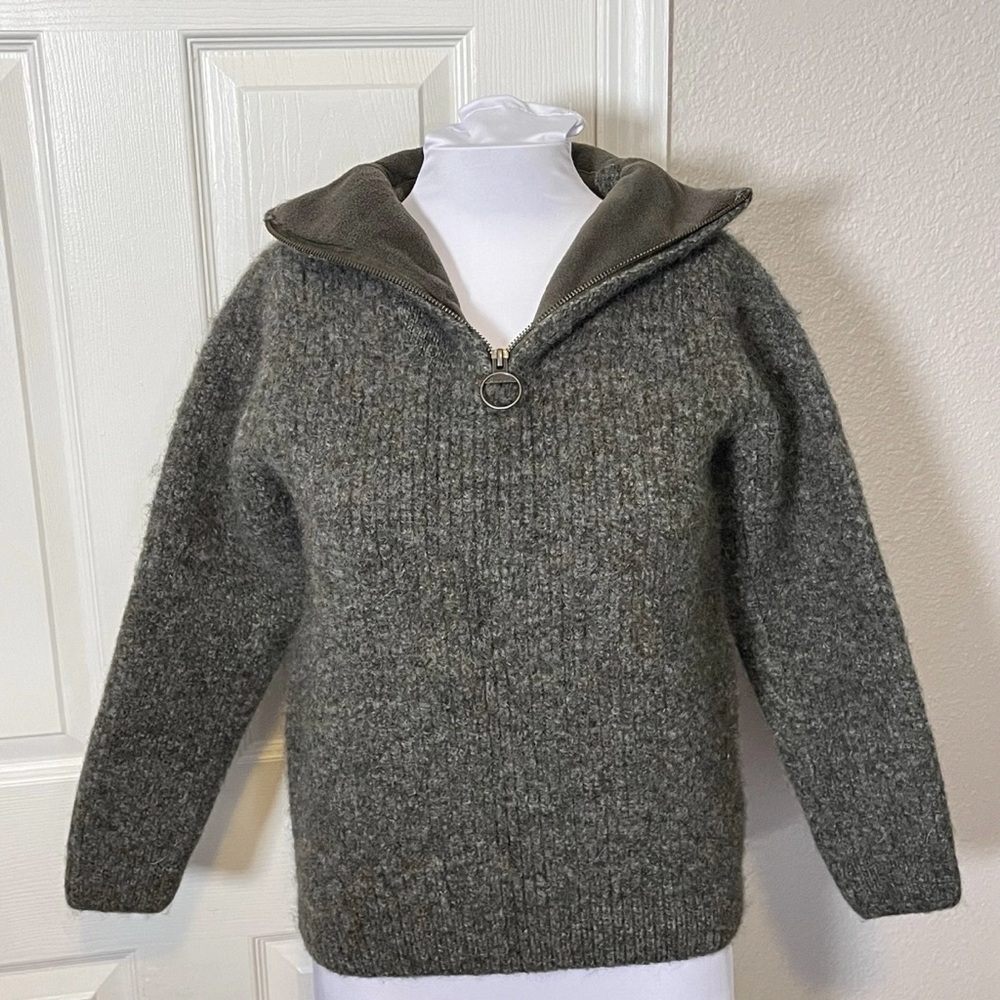 Grey Half-Zip Wool Blend Women's Sweater